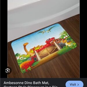 Ambesonne Bath Mat - Vibrant Dinosaur Scene